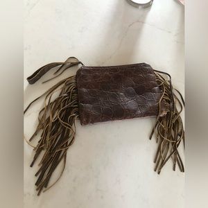 Brown leather fringe western boho purse